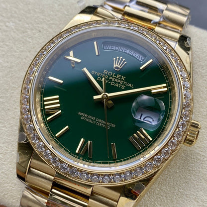 Rolex "Day Date Gold Green dial with Diamond