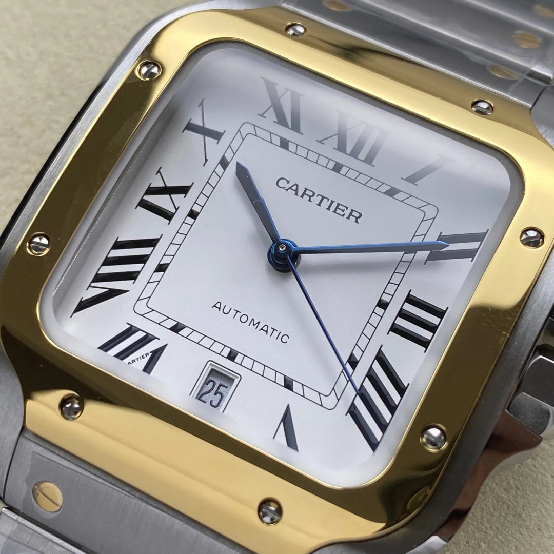 Cartier Santos Two Tone White Dial Steel Belt