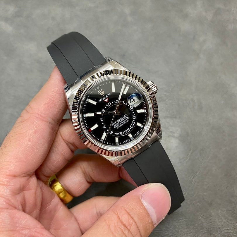 Rolex Sky Dweller Silver Black Oyster Flex