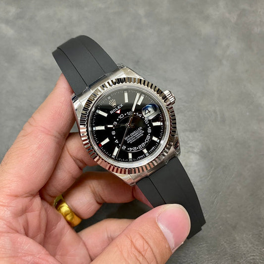 Rolex Sky Dweller Silver Black Oyster Flex