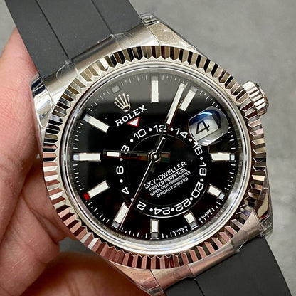 Rolex Sky Dweller Silver Black Oyster Flex