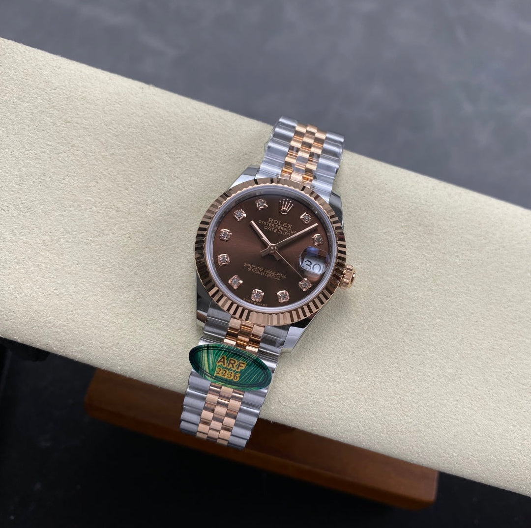 Rolex Two Tone Brown Diamond Dial Woman