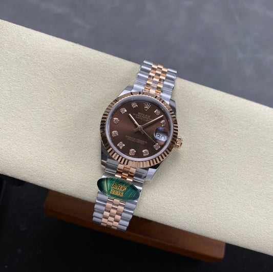Rolex Two Tone Brown Diamond Dial Woman
