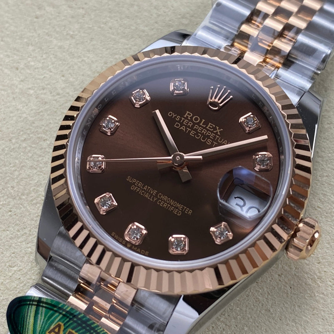 Rolex Two Tone Brown Diamond Dial Woman