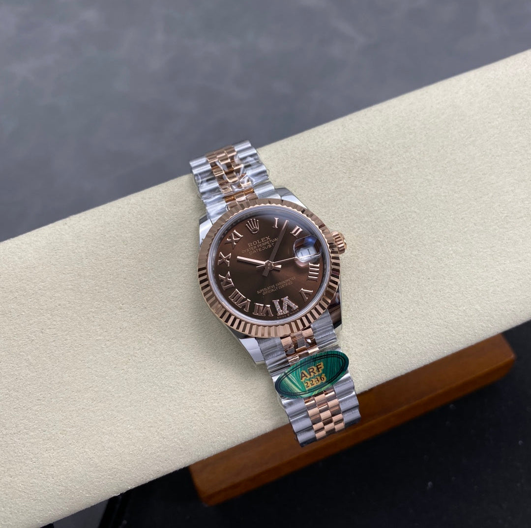 Rolex Two Tone Brown Roman Dial Woman