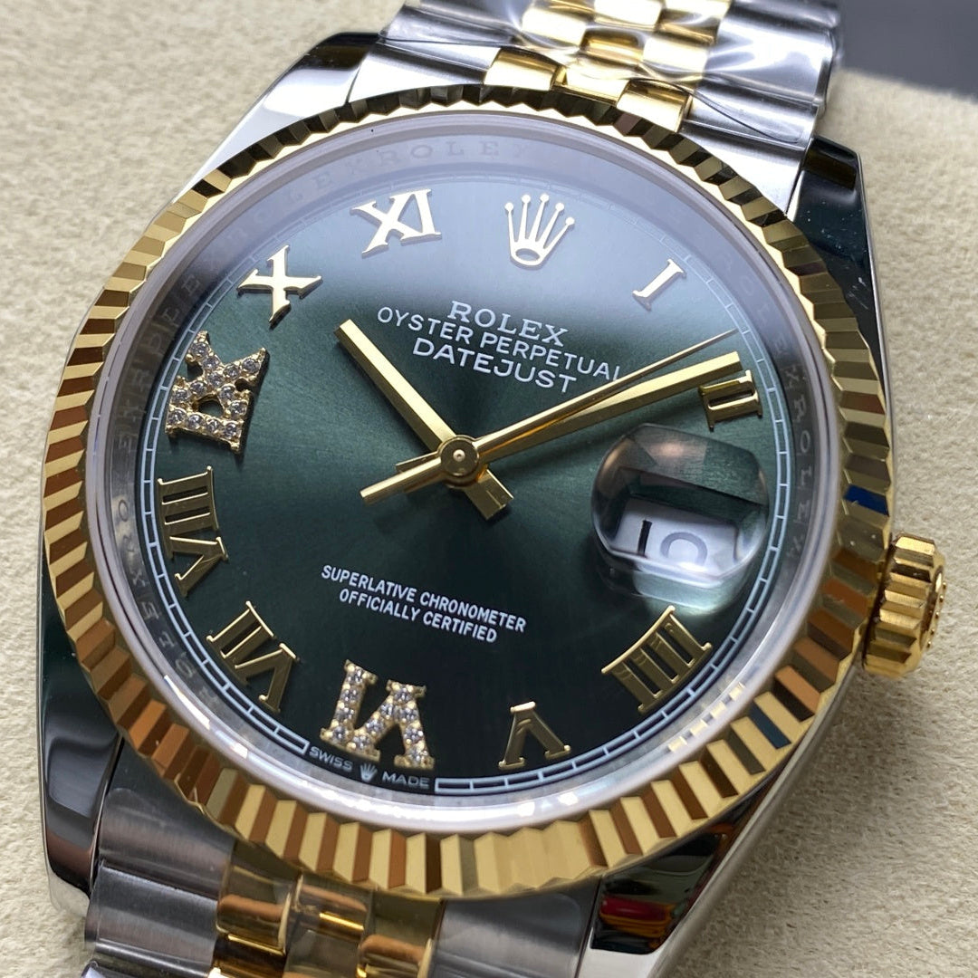 Rolex "Date Just Two Tone Green Dial Woman