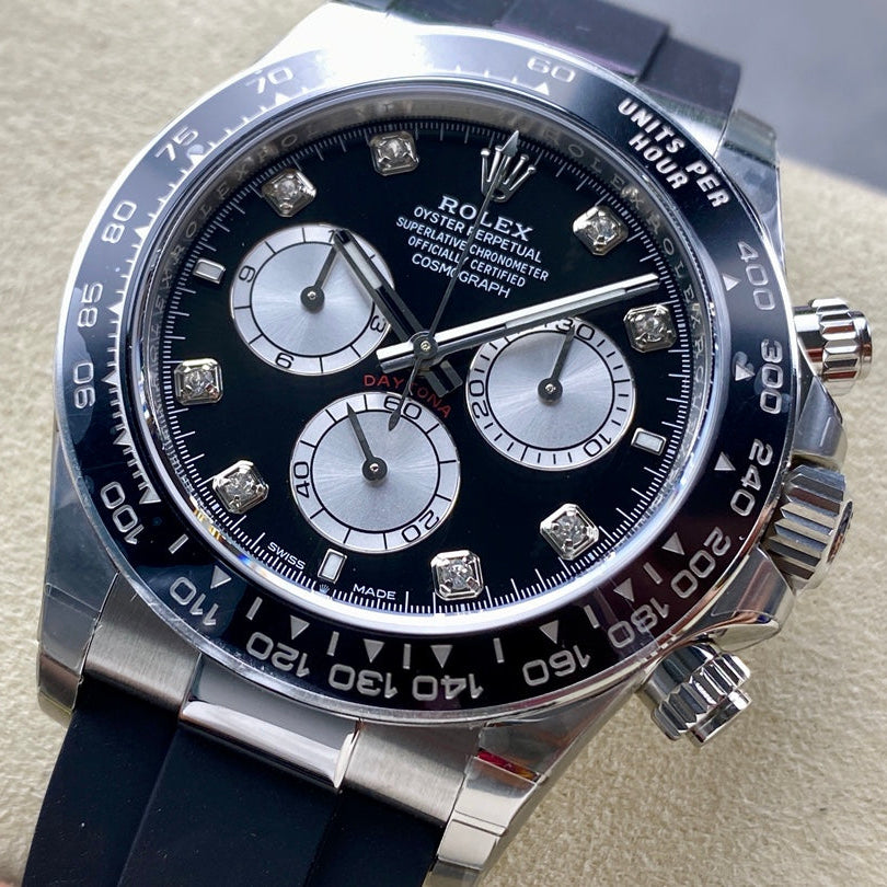 Rolex "Daytona" Black Dial Silver Diamond Dial